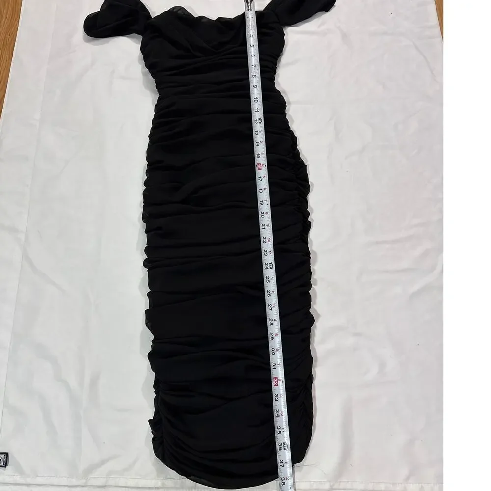 House of CB Womens Small Black Carlotta Dress Ruched Bodycon Off the Shoulder